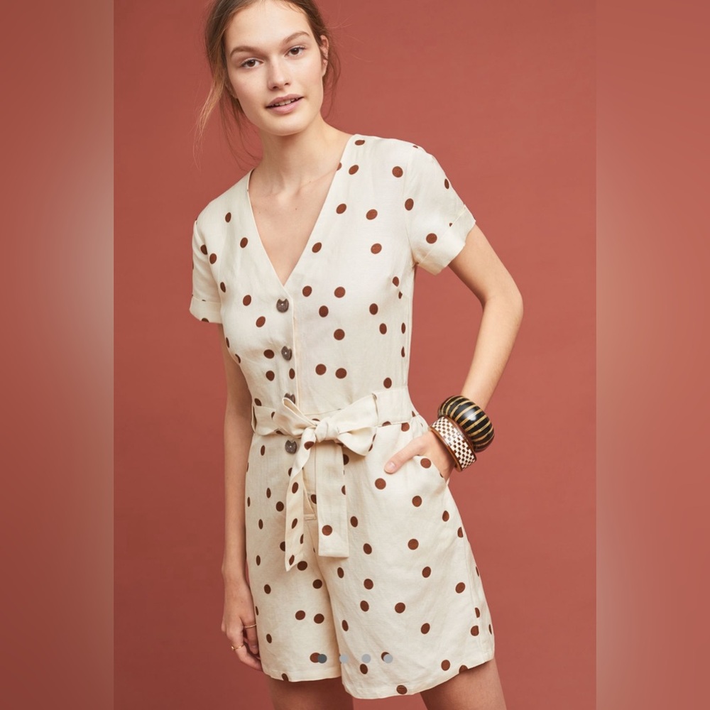 Moon River for Anthropologie | Polka Dot Short Sleeve Romper | Size M